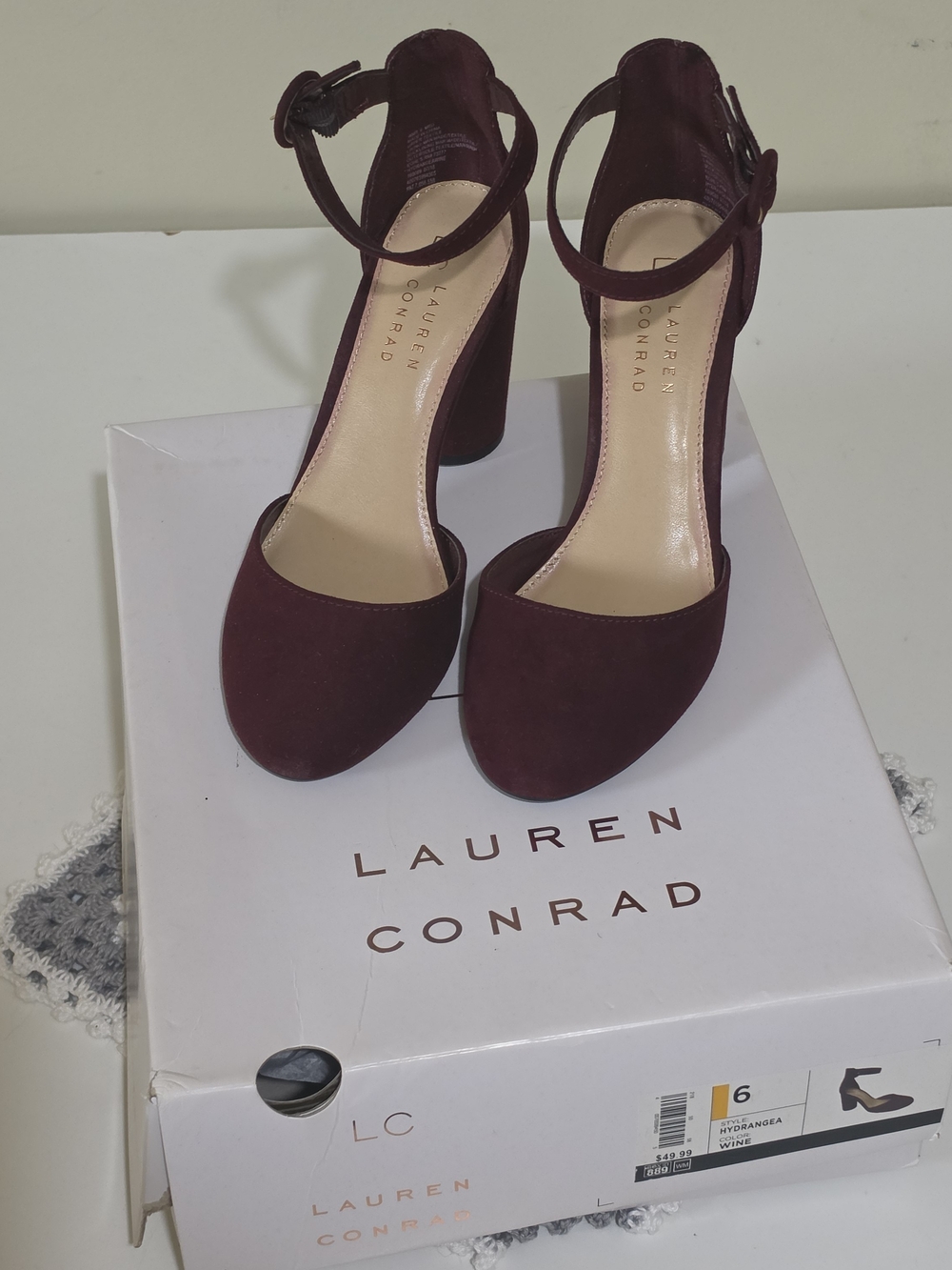 LC Lauren Conrad Wine Ankle-Strap Block Heels